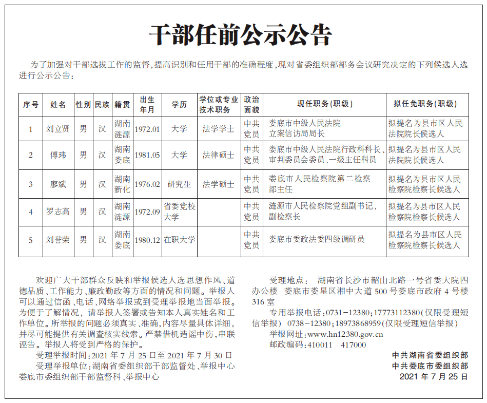 2021年7月26日湖南最新一批人事信息！(圖1)